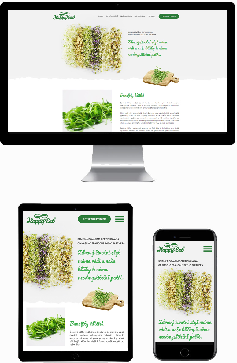 Vytvoření landing page pro prodej čerstvých klíček společnosti HAPPY EAT s.r.o.