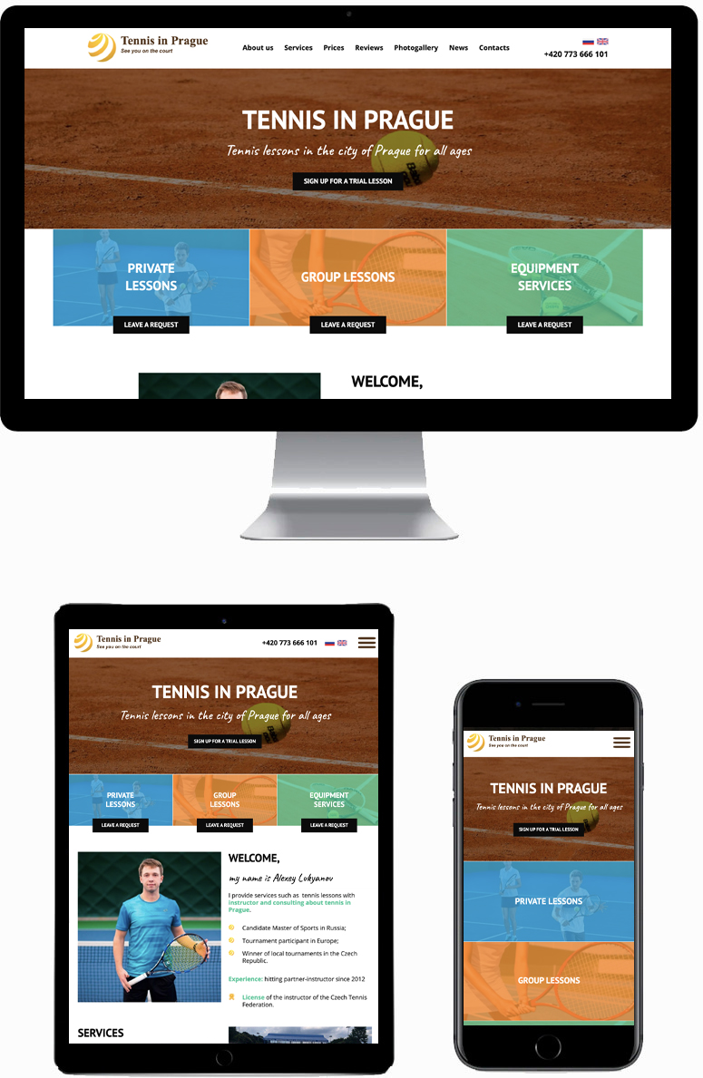 Web prezentace pro tenisového trenéra v Praze