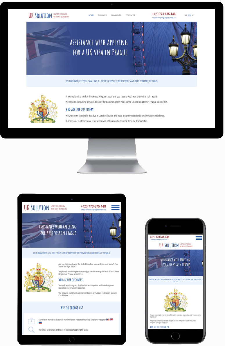 Vytvoření landing page pro vízovou agenturu UK Solution
