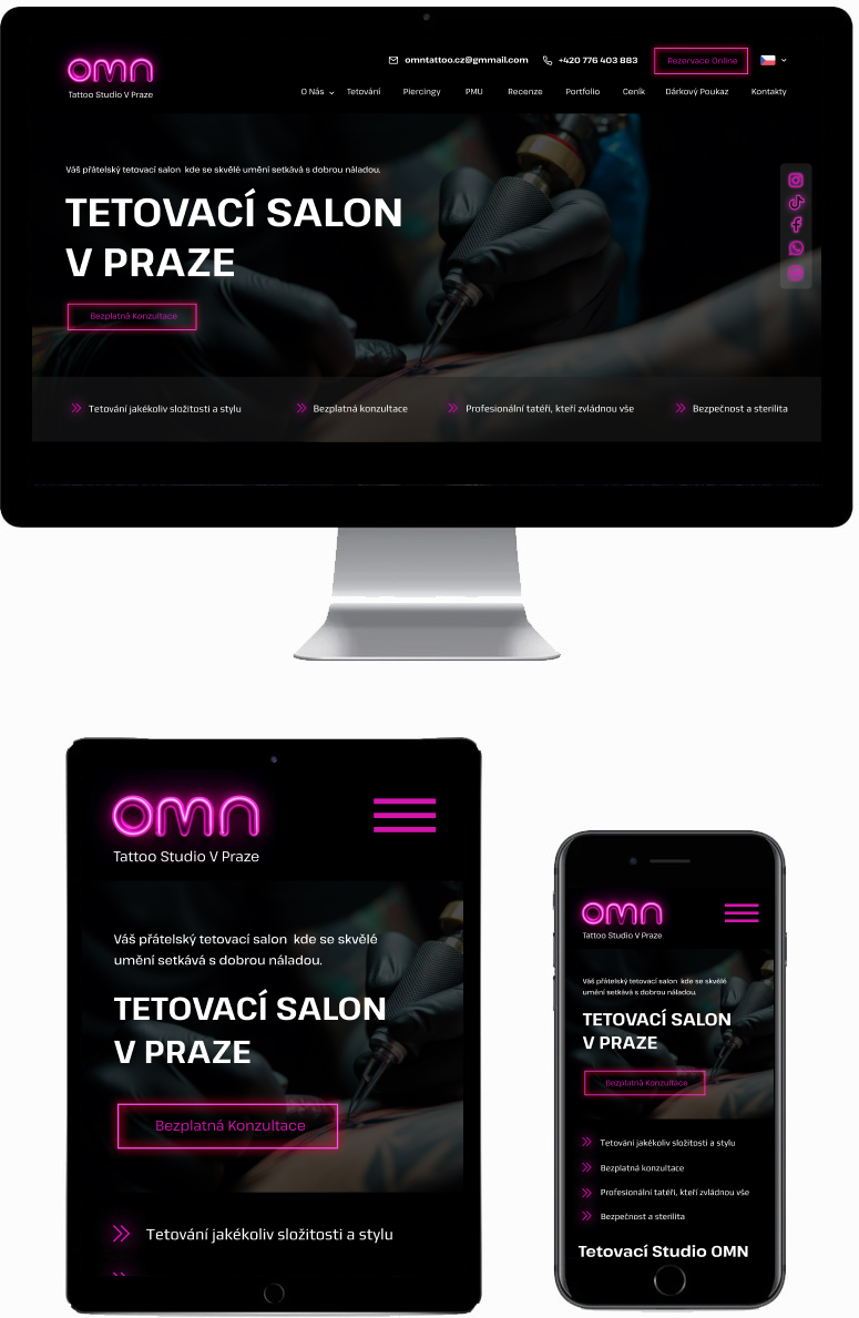 Vytvoření landing page pro studio OMN Tattoo