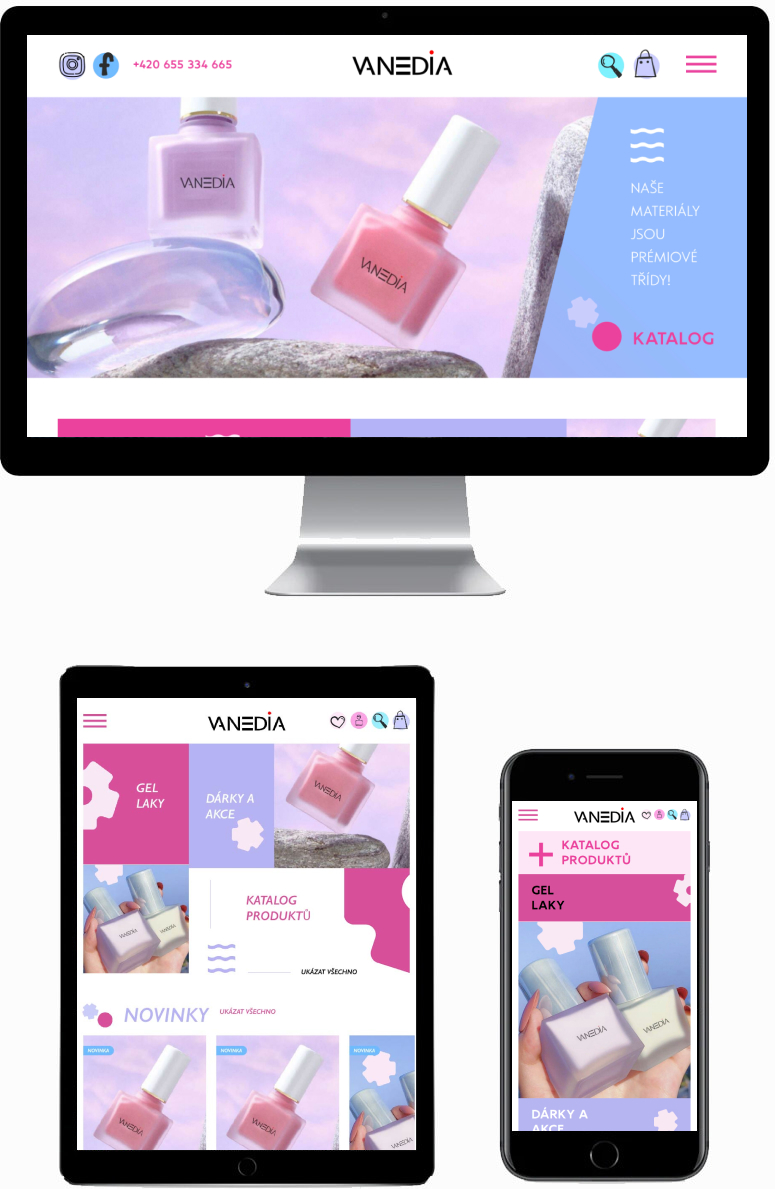 Internetový obchod prodávajícího profesionální gel laky pro nehtovou modeláž VANEDIA
